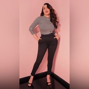 BRAND NEW Vixen by Micheline Pitt CIGARETTE PANTS IN BLACK TWILL